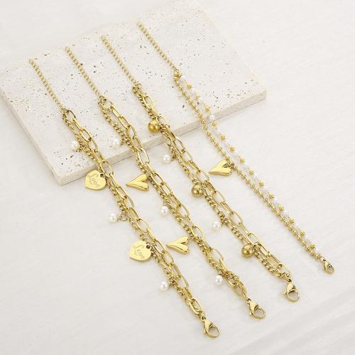 Edelstahl Armbänder, 304 Edelstahl, mit Kunststoff Perlen, Modeschmuck & verschiedene Stile für Wahl & für Frau, goldfarben, verkauft von PC
