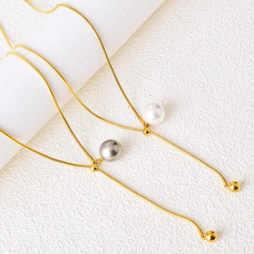 Fashion Sweater Chain Necklace, Titanium Steel, with Plastic Pearl, gold color plated, fashion jewelry & for woman Approx 51-60 cm 