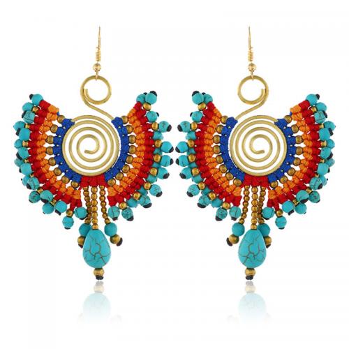 Fashion Create Jewelry Earring, Zinc Alloy, with Glass Beads & turquoise & Wax Cord & Shell & Crystal & Brass, Geometrical Pattern, plated, folk style & for woman 