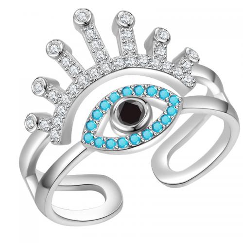 metal Anillo de dedo Cuff, ojo de malvado, chapado, unisexo & diferentes estilos para la opción & con diamantes de imitación, tamaño:6-10, Vendido por UD