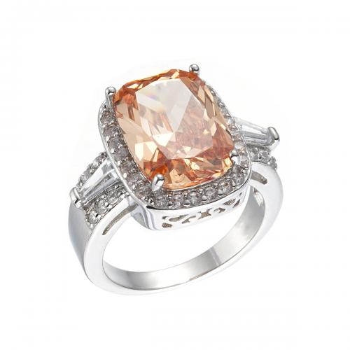 Kristall Messing Finger Ring, mit Kristall, Rechteck, platiniert, Modeschmuck & verschiedene Größen vorhanden & Micro pave Zirkonia & für Frau, keine, verkauft von PC