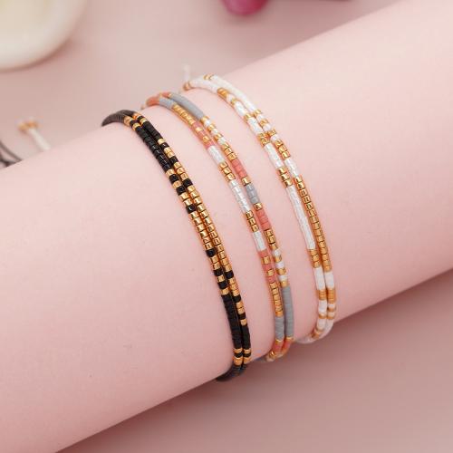 Glass Seed Beads Bracelets, Seedbead, with Knot Cord & Brass, gold color plated, Double Layer & Adjustable & fashion jewelry & for woman Approx 28 cm 