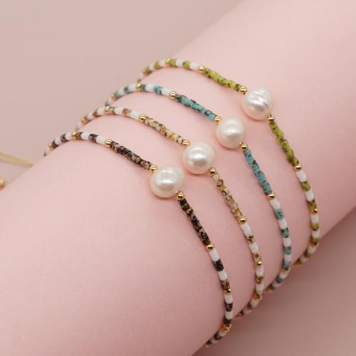 Cultured Freshwater Pearl Bracelets, Seedbead, with Knot Cord & Freshwater Pearl, Adjustable & fashion jewelry & for woman Approx 28 cm 