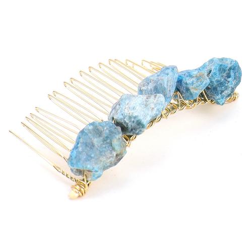 Decorative Hair Combs, Zinc Alloy, with Natural Stone, gold color plated & for woman 