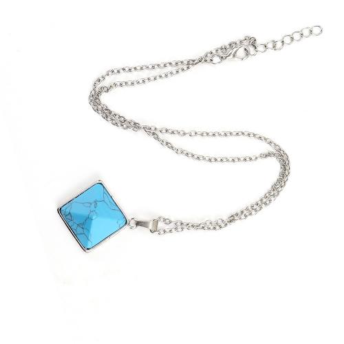 Gemstone Necklaces, Natural Stone, with Iron & Zinc Alloy, Pyramidal, silver color plated, fashion jewelry & for woman Approx 53 cm 