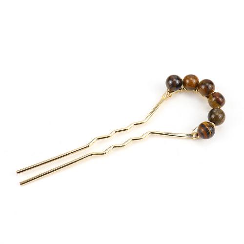 Hair Stick, Zinc Alloy, with Natural Stone, gold color plated & for woman Length about 10.4cm,beads 0.8cm 