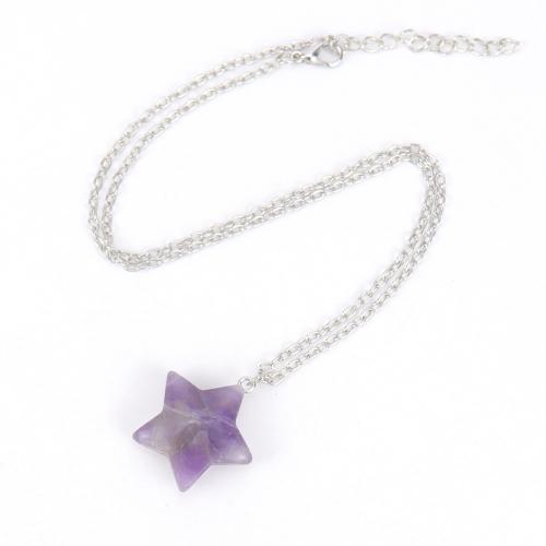 Gemstone Necklaces, Natural Stone, with Brass & Zinc Alloy, Star, silver color plated, fashion jewelry & Unisex 25mm Approx 53 cm 