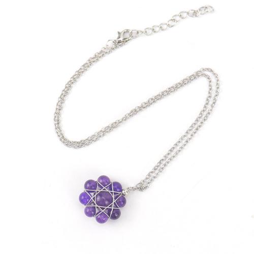 Gemstone Necklaces, Natural Stone, with Brass & Zinc Alloy, Flower, silver color plated, fashion jewelry & Unisex 25mm Approx 53 cm 