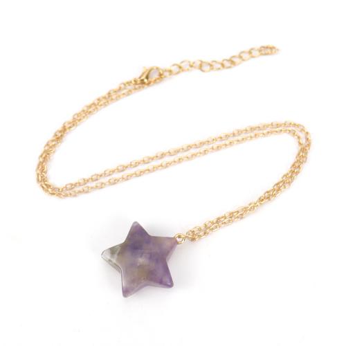 Gemstone Necklaces, Natural Stone, with Brass & Zinc Alloy, Star, gold color plated, fashion jewelry & Unisex 25mm Approx 53 cm 