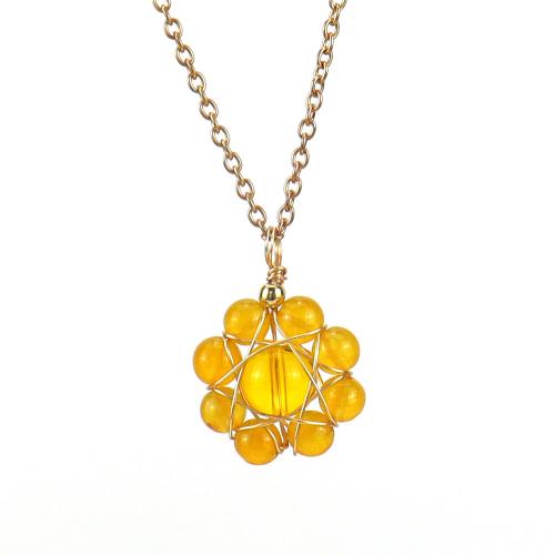 Gemstone Necklaces, Natural Stone, with Brass & Zinc Alloy, Flower, gold color plated, fashion jewelry & Unisex 25mm Approx 53 cm 