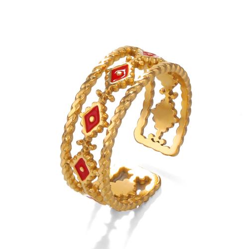 Enamel Stainless Steel Finger Ring, 304 Stainless Steel, gold color plated, for woman & hollow 