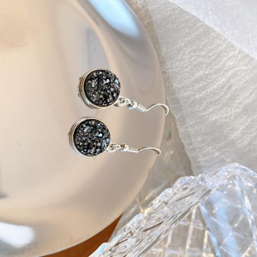 Boucle d'oreille de goutte en cristal, alliage de zinc, avec cristal, Placage, bijoux de mode, noire, 36mm, Vendu par paire
