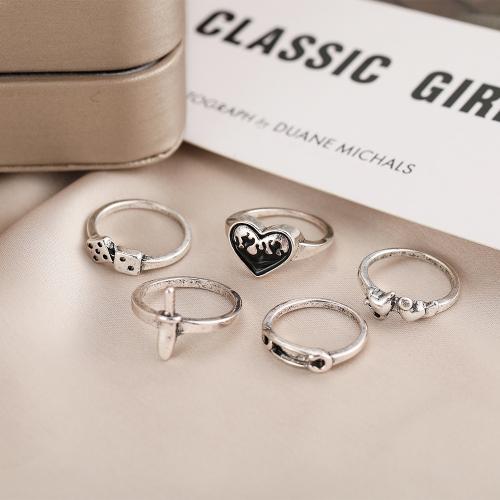 Zinc Alloy Ring Set, plated, 5 pieces & fashion jewelry, silver color 