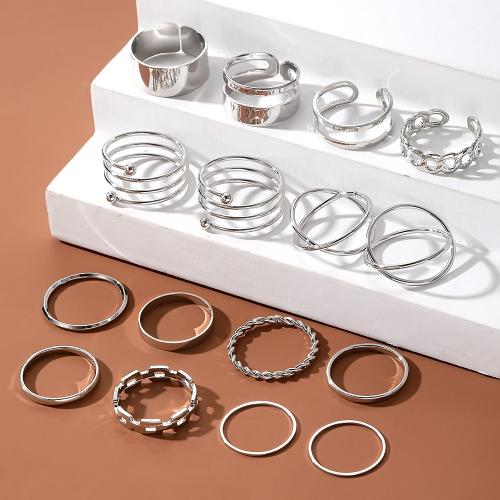 Цинковый сплав кольцо Установить, цинковый сплав, Другое покрытие, ювелирные изделия моды, серебряный, 16ПК/указан, продается указан