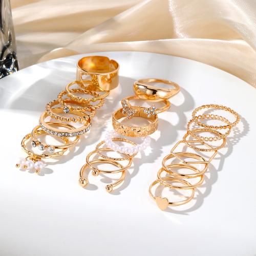 Zinc Alloy Ring Set, with Plastic Pearl, plated, fashion jewelry & with rhinestone 