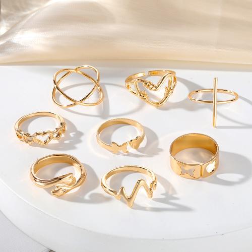 Zinc Alloy Ring Set, plated, 8 pieces & fashion jewelry, golden 