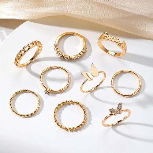 Zinc Alloy Ring Set, plated, 6 pieces & fashion jewelry & with rhinestone, golden 