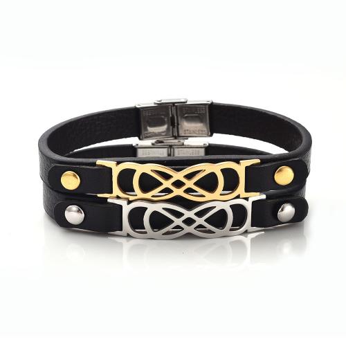 Cowhide Bracelets, Leather, with 304 Stainless Steel, plated, fashion jewelry & Unisex .8cm,Diameter :6cm. Approx 22.5 cm 