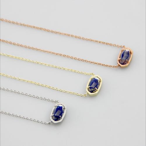 Collier Goldstone bleu, laiton, avec pierre bleue d'or, avec 7CM chaînes de rallonge, Placage, pour femme, plus de couleurs à choisir Environ 40 cm, Vendu par PC