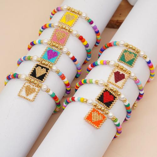 Glass Seed Beads Bracelets, Seedbead, with Knot Cord & Freshwater Pearl & Brass, gold color plated, random style & Adjustable & fashion jewelry & for woman & mixed, mixed colors Approx 28 cm 