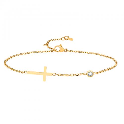 Stainless Steel Anklets Jewelry, 304 Stainless Steel, with 5cm extender chain, Cross, 18K gold plated, fashion jewelry & micro pave cubic zirconia & for woman, golden, 15mm Approx 21 cm 