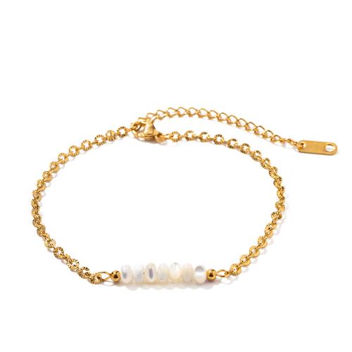 Stainless Steel Anklets Jewelry, 304 Stainless Steel, with Shell Pearl, with 5.5cm extender chain, 18K gold plated, fashion jewelry & for woman, golden, 4.8mm Approx 19 cm 