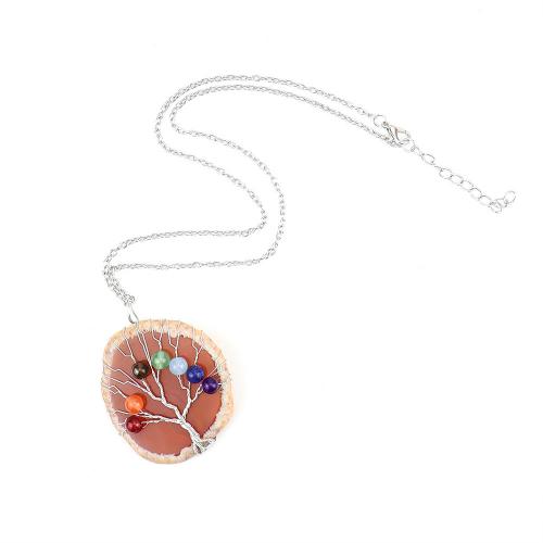Agate Necklace, with Iron & Zinc Alloy, Tree, silver color plated, fashion jewelry & for woman Length about 4.5-5.5cm,Width about 5-6cm Approx 53 cm 