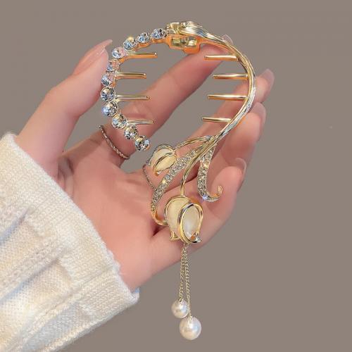 Zinc Alloy Hair Cuff, with Plastic Pearl, plated, for woman & with rhinestone 145mm 