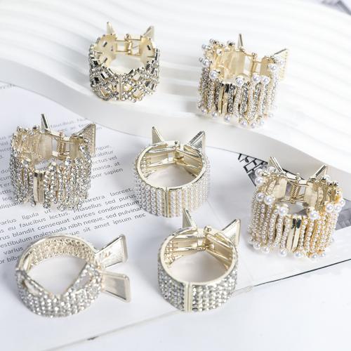 Zinc Alloy Hair Cuff, with Plastic Pearl, plated & with rhinestone 