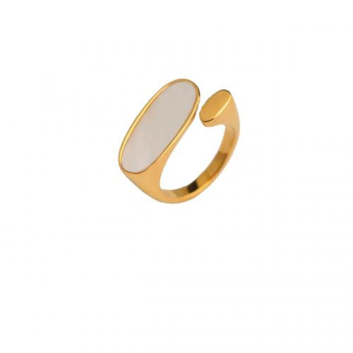 Stainless Steel Finger Ring, 304 Stainless Steel, with White Shell, plated & for woman, golden 