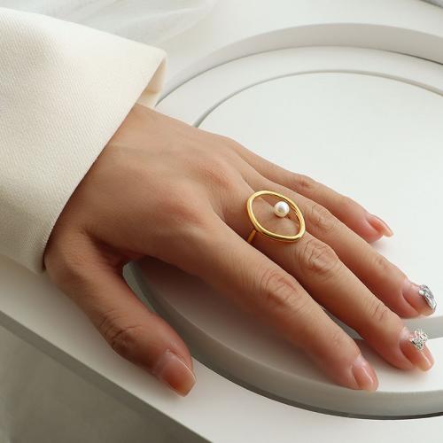 Stainless Steel Finger Ring, 304 Stainless Steel, with Plastic Pearl, fashion jewelry & for woman 22mm 
