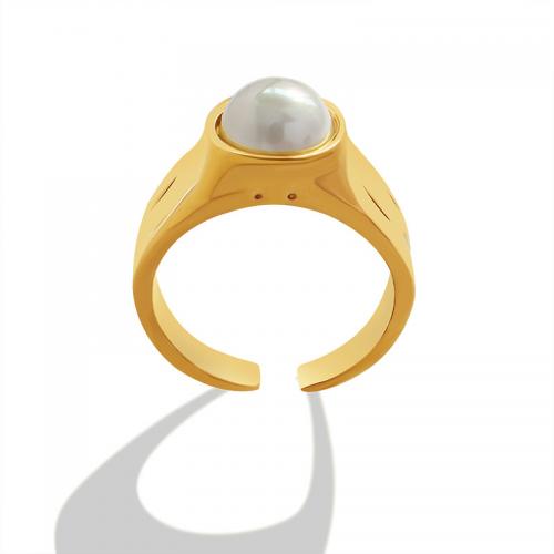 Stainless Steel Finger Ring, 304 Stainless Steel, with Plastic Pearl, Adjustable & fashion jewelry & Unisex Width 9mm, US Ring 