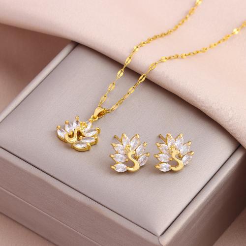 Brass Jewelry Set, with Crystal & 304 Stainless Steel, Vacuum Ion Plating, fashion jewelry & for woman Approx 50 cm 