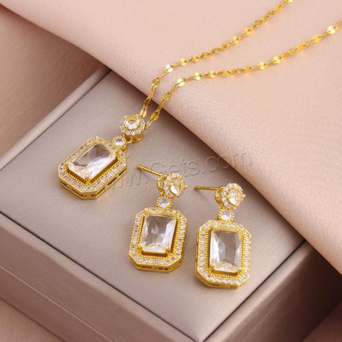 Brass Jewelry Set, with Crystal & 304 Stainless Steel, Vacuum Ion Plating, fashion jewelry & for woman Approx 50 cm 