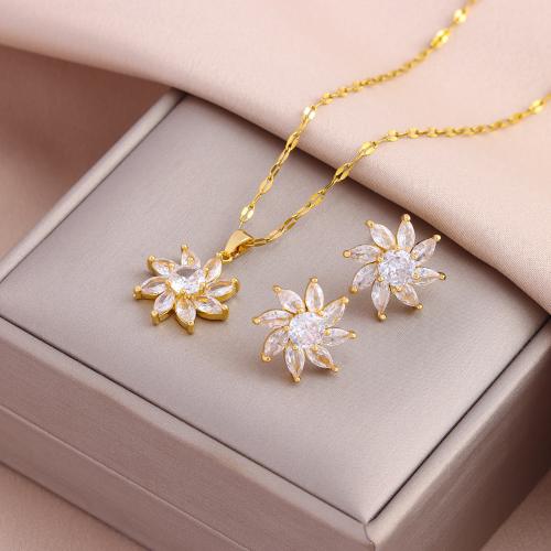 Brass Jewelry Set, with 304 Stainless Steel, Vacuum Ion Plating, fashion jewelry & for woman & with rhinestone Approx 50 cm 