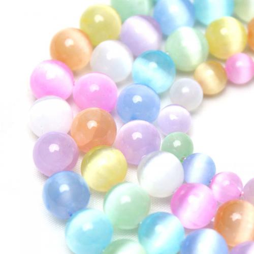 Katzenauge Perlen, mit Gipsstein, rund, poliert, DIY & verschiedene Größen vorhanden, gemischte Farben, verkauft von Strang