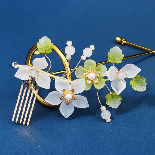 Bridal Decorative Hair Comb, Zinc Alloy, with Resin & Plastic Pearl, plated & for woman & with rhinestone [
