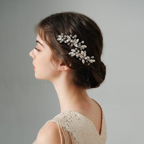 Bridal Decorative Hair Comb, Zinc Alloy, silver color plated, for woman & with rhinestone, white [