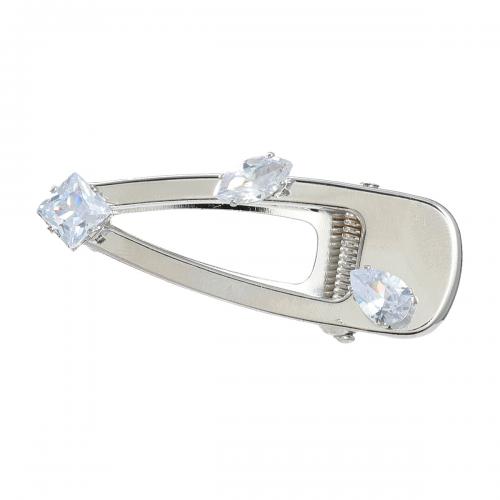 Alligator Hair Clip, Zinc Alloy, micro pave cubic zirconia & for woman & hollow, silver color 