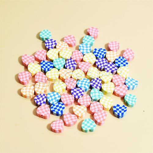 Polymer Clay Jewelry Beads, Heart, DIY & gingham 10mm, Approx 