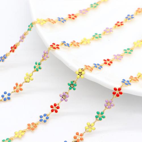 Brass Beading Chains, Flower, gold color plated, DIY & enamel 5.9mm 