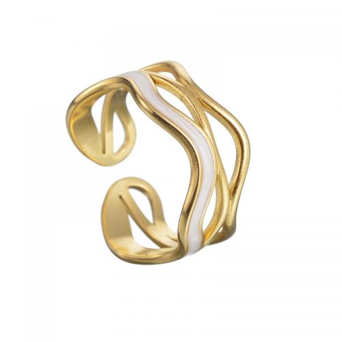 Enamel Stainless Steel Finger Ring, 304 Stainless Steel, fashion jewelry & for woman, golden 