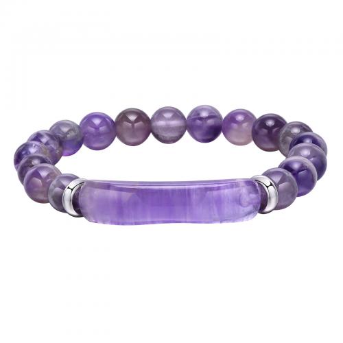 Quartz Bracelets, Amethyst, with 304 Stainless Steel, polished, fashion jewelry & for woman, purple Approx 16 cm 