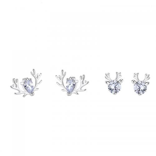 Cubic Zirconia Micro Pave Sterling Silver Earring, 925 Sterling Silver, Antlers, plated & micro pave cubic zirconia & for woman 