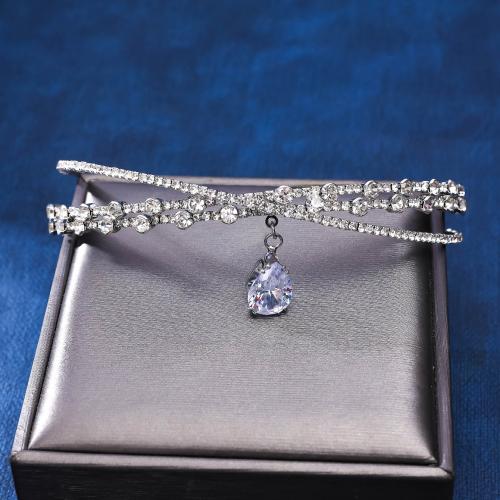 Fashion Choker Necklace, Zinc Alloy, with Cubic Zirconia, Can be used as a frontlet or as a necklace & fashion jewelry & for woman & with rhinestone 