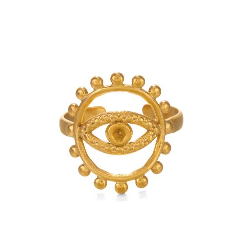 304 Stainless Steel Cuff Finger Ring, Evil Eye, gold color plated, for woman & hollow, US Ring .5 