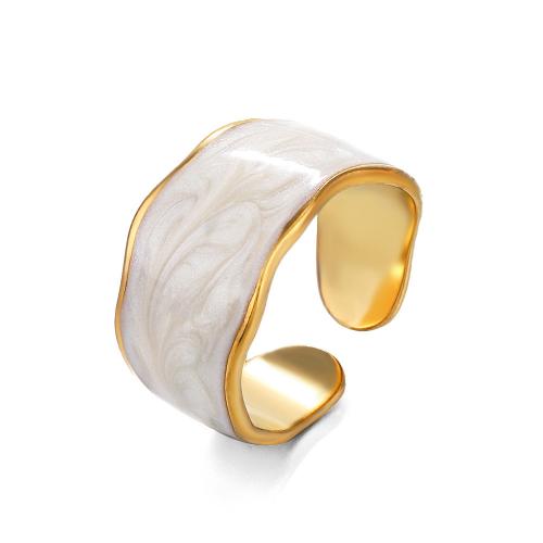 304 Stainless Steel Cuff Finger Ring, real gold plated, adjustable & for woman & enamel, US Ring 
