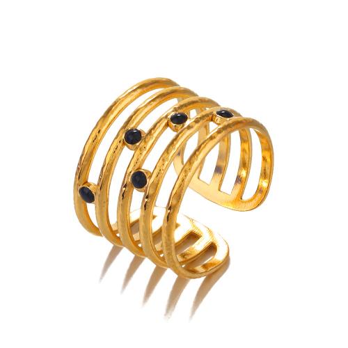 304 Stainless Steel Cuff Finger Ring, Geometrical Pattern, gold color plated, adjustable & for woman & enamel & hollow, US Ring .5 