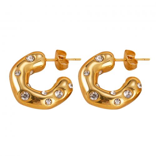 304 Stainless Steel Stud Earring, 18K gold plated & micro pave cubic zirconia & for woman, earring length 20-30mm 