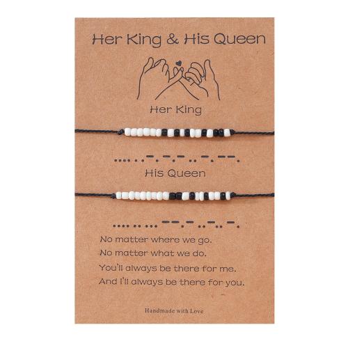 perles de rocaille en verre Set de bracelet, avec corde de cire, 2 pièces & pour le couple Environ 6.3-11.4 pouce, Vendu par fixé